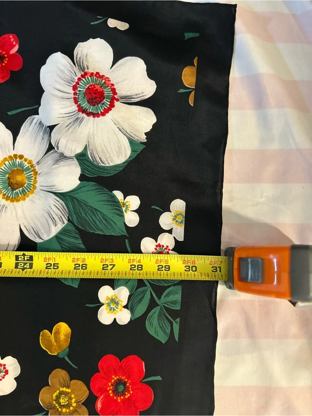 Sacha Floral Square Scarf Black White Red Green Vintage Polyester Made in Korea